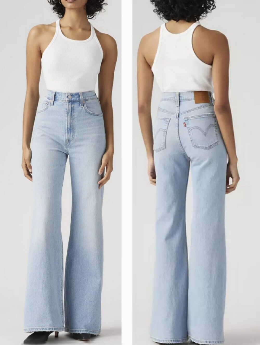 Levi’s Ribcage High Rise Bell Flare Jeans In Light Blue Wash Size 24